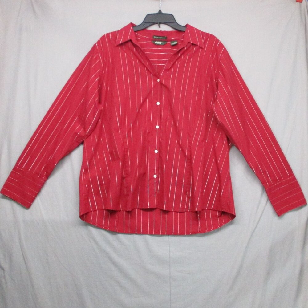 Eddie Bauer Button Down Metallic Stripe Career Wear Red Women Size | XXL